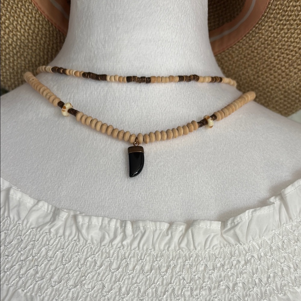 Beaded Necklace with Black Pendant